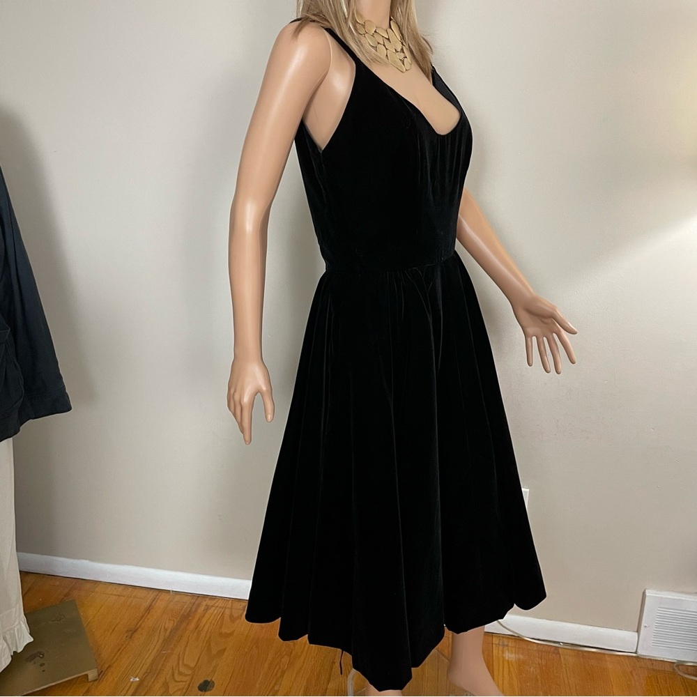 VINTAGE Women's PAULINE TRIGERE Black VELVET Tea Length COCKTAIL DRESS